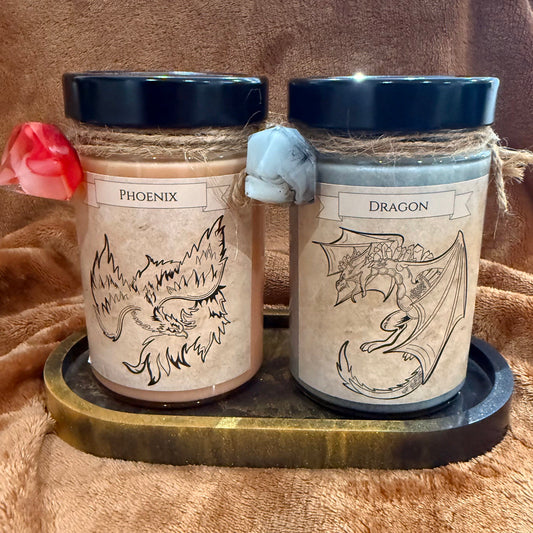 Pack 2 Grandes Bougies – Dragon & Phoenix + Plateau